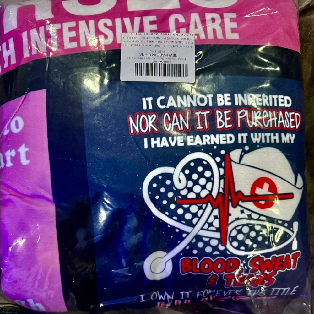 NWT Nurse-Themed Pink and Blue Cozy Sherpa Blanket